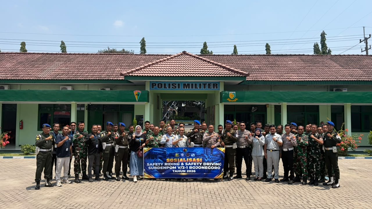 Edukasi Keselamatan Berkendara dan Peran Jasa Raharja Disampaikan dalam Safety Riding dan Driving Campaign Subdenpom V/2-1 Bojonegoro