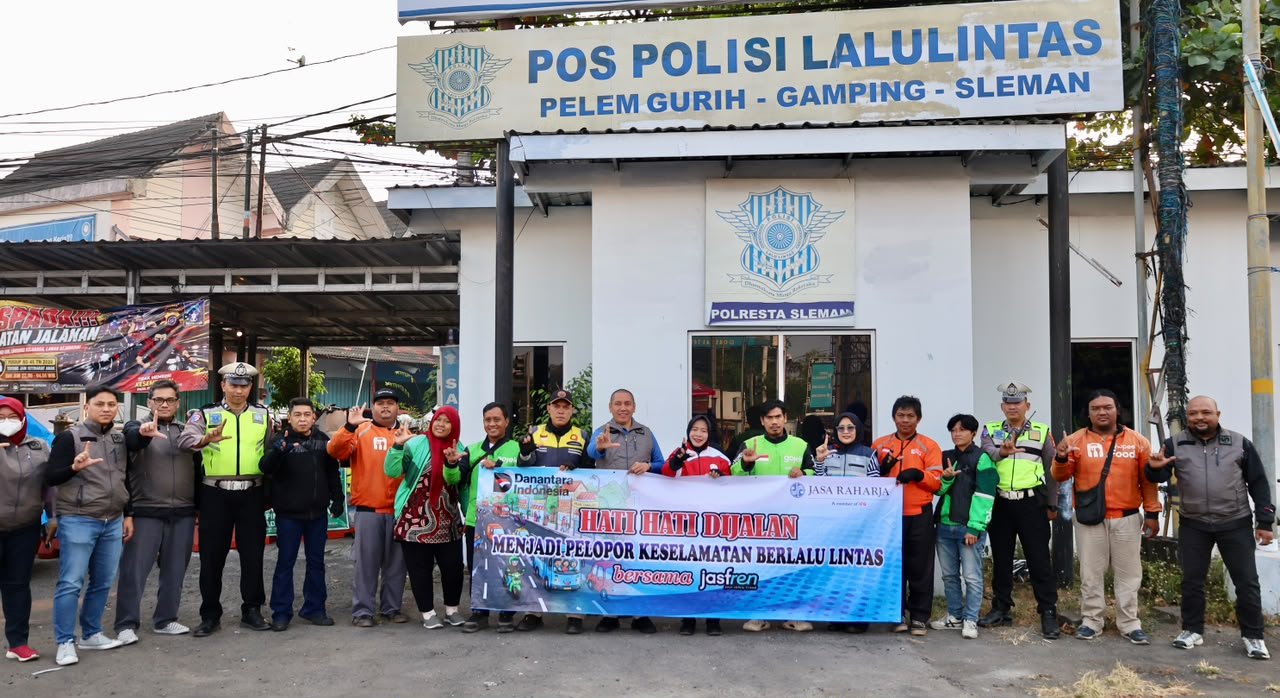 Jasa Raharja Ajak Puluhan Pengemudi Ojol di Sleman Sebarkan Pesan Keselamatan